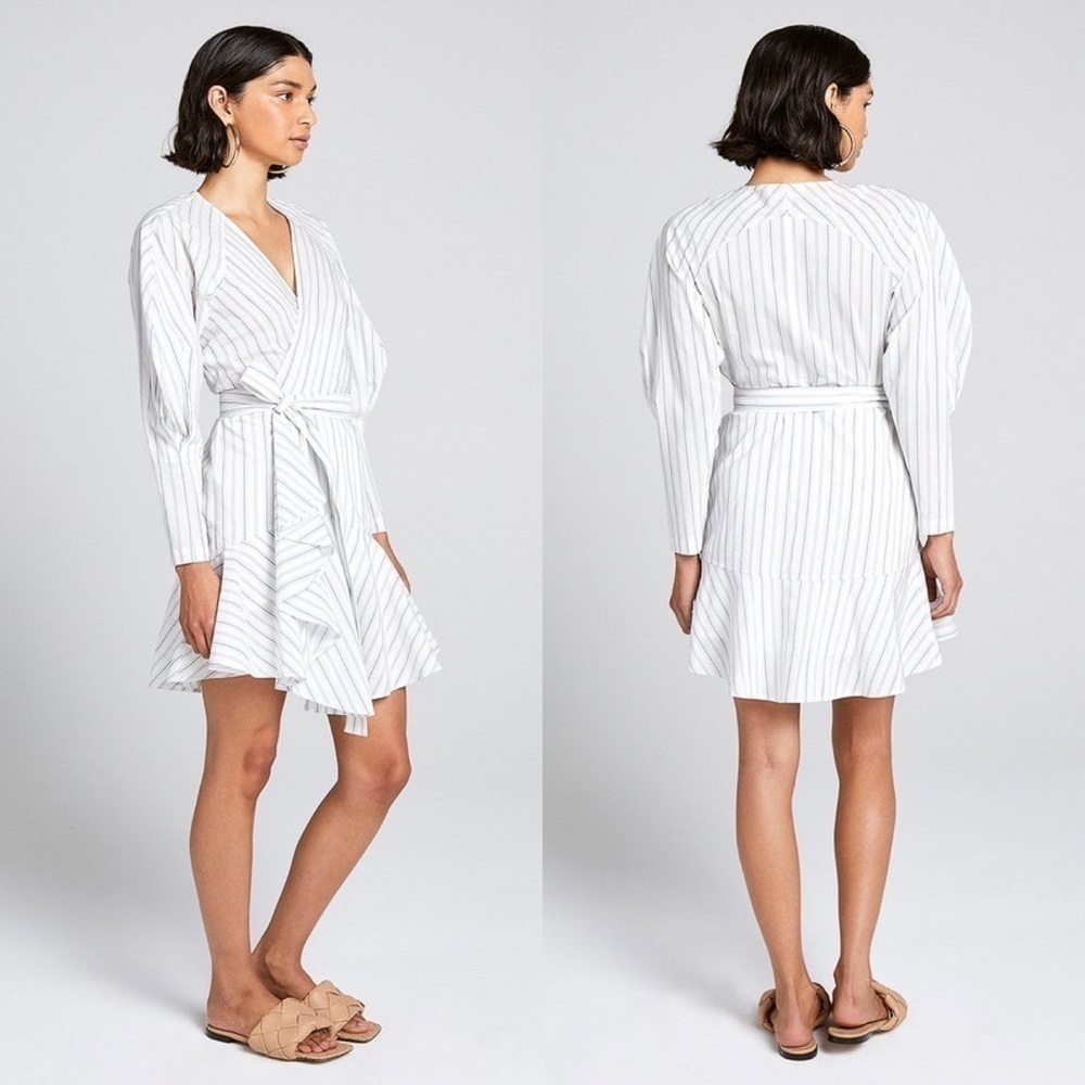 A.L.C. Enzo Dress Stripe Wrap Poplin White Salmon Size 2 Nwt